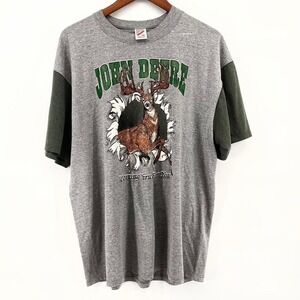 Vintage John Deere Double Graphic Gray Jerzees Size XL 90s Hunting
